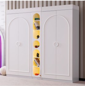 Resim Gardırop, Dolunay 4 Kapaklı Dolap Ve Ledli Kitaplık - Beyaz 