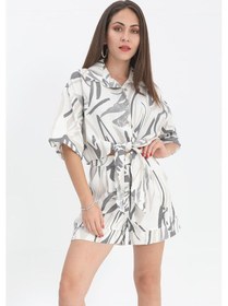 Resim Gömlek Kısa Önden Bağlamalı Keten - Siyah-siyah Siyah 