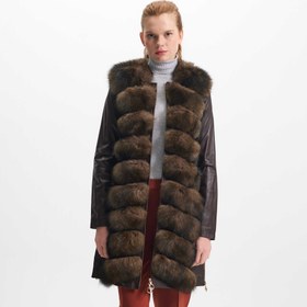 Resim Kahverengi Kürk - Deri Kadın Kürk Kaban - K23KKM320382-S1S 