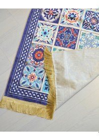 Resim Pratik Ve Taşınabilir İpek Dokulu Çantalı Seccade 40 Yama Desen- Fermuarlı Lacivert 