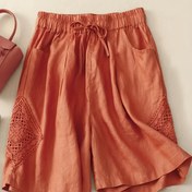 Resim Kadınlar için Rahat Bağcıklı Şortlar - Canlı Turuncu, Esnek Bel Bandı ile Bağcıklı, Bahar/Yaz/Sonbahar İçin Cebi, Polyester Kumaş, Rahat Stil, Rahat Giyim | Rahat Kesim Şortlar | Parlak Dokulu 