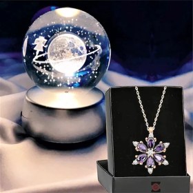 Resim Keyfim Shop Satürn Işıklı Cam Küre 8cm*6cm Lotus Kamelya Çiçeği Kolye Hediyeli 