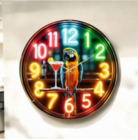 Resim Renkli Baskı Papağan Bar Desenli Sayılı Hediyelik Ahşap Sessiz Duvar Saati 50cm ÇOk Renkli 