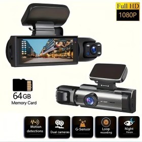 Resim Motion003 Ouyaaqii 64gb Hafıza Kartlı Çift Lensli Araç Kamerası Hızlı Şarj 1080p Gece Görüşü Güneş Korumalı 