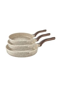 Resim Wave - 3738 - 3 Parça Biogranit, Döküm, Grill Özellikli, Ergonomik Saplı, Tava Seti Kum Beji 