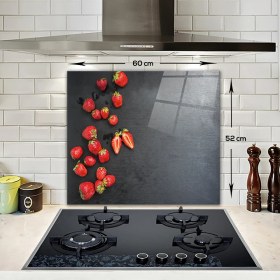 Resim Decorita Çilek Desen | Cam Ocak Arkası Koruyucu | 52cm x 60cm 