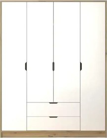 Resim Nisan Açık Ceviz-beyaz 140 Cm 4 Kapılı 2 Çekmeceli Elbise Dolabı - Gardırop Açık Ceviz & Beyaz 