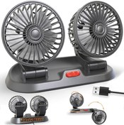 Resim Kamardey Kademeli Çift Başlı Uyumlu 360 ° Dönebilen Araç Fanı Oto Fan Soğutucu Vantilatör Usbli 