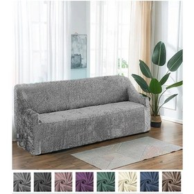 Resim Kadife 3 Kişilik Koltuk Örtüsü Esnek Lastikli Yıkanabilir K.gri 
