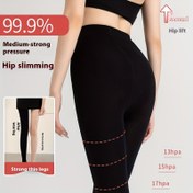 Resim 1 Çift Kadın Yüksek Bel İnceltici Tayt, %99,9 Kalça Kaldırma Basınçlı İnceltici Pantolon, Düz Renk Örgü Kumaş, Poliamid %100, 113 g/m², Elde Yıkama - Siyah 
