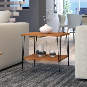 Resim Dehalimited Firkete Siyah Tel Ayaklı Alt Raflı Parlak Bambu Yüzey Yan Sehpa Komodin 