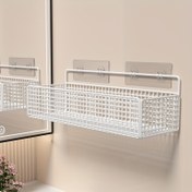Resim Kolay Kurulumlu Deliksiz Metal Banyo Rafı - Yapışkan Pedli Duvara Monte Organizatör, 2 Katlı Beyaz Dikdörtgen Tasarım, Banyo, Balkon, Mutfak ve Çamaşır Odası Depolama, Modern Minimalist Havalandırmalı Depolama Ünitesi 
