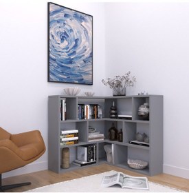 Resim Asya Dekoratif, 12 Raflı, Köşe Kitaplık, Sis Gri Sis Gri 