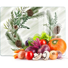 Resim Decovetro Cam Kesme Tahtası ve Sunumluk Noel Yılbaşı Çelenk Desenli 20 x 30 cm 