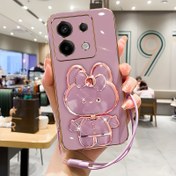 Resim Redmi Note 13/13 Pro/13 Pro+ 4G 5G için Sevimli Karikatür Makyaj Aynası Standı Düşmeye Karşı Darbeye Dayanıklı Elektrokaplama Yumuşak Kabuk Kordonlu 2024 Yeni Cep Telefonu Kılıfı 