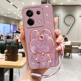 Resim Redmi Note 13/13 Pro/13 Pro+ 4G 5G için Sevimli Karikatür Makyaj Aynası Standı Düşmeye Karşı Darbeye Dayanıklı Elektrokaplama Yumuşak Kabuk Kordonlu 2024 Yeni Cep Telefonu Kılıfı 