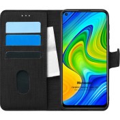Resim Xiaomi Redmi Note 9 Kılıf Fabric Book Wallet Siyah Microsonic