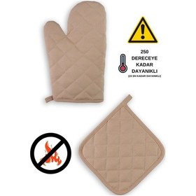 Resim Yanmaz Fırın Eldiveni Ve Fırın Tutacağı 1 Eldiven 1 Tutacak Cappucino 