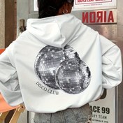 Resim Kadınlar için Disko Topu & Harf Grafik Baskılı Kapüşonlu Sweatshirt - %100 Polyester, Rahat Kesim, Makinede Yıkanabilir, Her Mevsime Uygun 