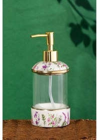 Resim Porsima 3127-1 Gold Kapaklı Porselen Ve Cam Sıvı Sabunluk Çiçek Desenli Ve Şeffaf Tasarım 350 Ml Gold 