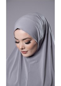 Resim Hürrem Bone Gri Pratik Hazır Geçmeli Tesettür Eşarp Sandy Kumaş Düz Hijab 2308 15 
