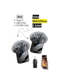 Resim By Sabron 2 Adet F11 Profesyonel Kablosuz Yaka Mikrofonu 3in1 Mikrofon Type-c/lightning/jack 