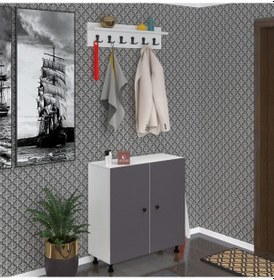 Resim Kenzlife Portmanto Ayakkabılık Ve Askılık Edik5 Gribyz 83 080 32 Yirmi Çift Ayakkabı Kapasitesi Ahşap 