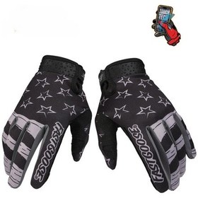 Resim Gri Eldivenleri Açık Hava Off-road Yarışları Uzun Parmak Motosiklet Eldivenleri 