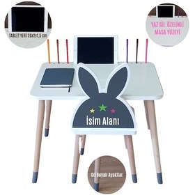 Resim Ahşap Çocuk Oyun Ve Aktivite Masa Sandalye Takımı Tekli Beyaz 