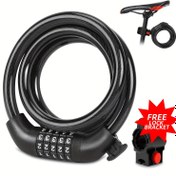 Resim 1 adet Dayanıklı Kombinasyon Bisiklet Kilidi, 5 Haneli Şifre Çeliği Kablo, Dağ, Yol, Şehir Bisikletleri, E-Skuterler, Motosikletler için - 100cm Uzunluk, Yüksek Güvenlikli Hırsızlığa Karşı, Ücretsiz Montaj Braketi Dahil 