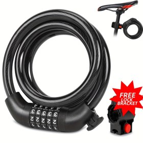 Resim 1 adet Dayanıklı Kombinasyon Bisiklet Kilidi, 5 Haneli Şifre Çeliği Kablo, Dağ, Yol, Şehir Bisikletleri, E-Skuterler, Motosikletler için - 100cm Uzunluk, Yüksek Güvenlikli Hırsızlığa Karşı, Ücretsiz Montaj Braketi Dahil 