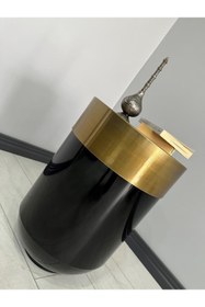 Resim evdeniste Dekoratif Eskitme Darbuka Parlak Siyah Sehpa 70cm 