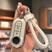 Resim Fiat 500, 500L, Brava, Bravo, Doblo, Ducato, Fiorino, Punto, Panda, Palio, Stilo, Lancia için dayanıklı TPU araba anahtarı kılıfı - Metal halka ve kaymaz tutma, araba anahtarı tutucu, araç aksesuarı, şık metalik tasarım, metal tokalı bağlama 