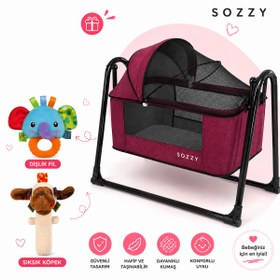 Resim Sozzy Anne Yanı Cibinlikli Beşik | Sallanır + Oyuncak Askı Barı + Hediyeli 