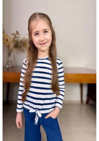Resim Koçak Kids Çizgili Kız Çocuk Bol Paça Mevsimlik Mavi Renk Takım Mavi 