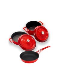 Resim Lava Döküm 3x Trendy Serisi 6 Parça Tencere & Tava Seti Kırmızı 