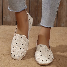 Resim 1 Çift Yeni Kadın Düzleri, Çiçek Nakışlı Kare Burunlu Slip-On Loafers, Yumuşak Kauçuk Taban, Rahat Anne Ayakkabıları - Rahat Tüm Mevsim Ayakkabıları, Rahat Loafers | Çiçek Nakışlı Ayakkabılar | Rahat Ayakkabılar 