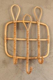 Resim Japandi, Retro Eklektik, Bohem, İskandinav Dekoratif Rattan Askı, Rattan Askılık, Bambu Duvar Askısı 