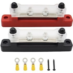 Resim Cp-3120 1 Çift 150a 12-48v Rv Yat Tek Sıralı 2 Yönlü Bara, 8 Adet Terminalli Siyah + Kırmızı 