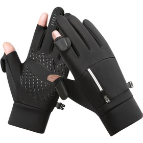 Resim Unisex Kışlık Dokunmatik Ekranlı Sıcak Eldivenler | Fermuarlı Örme Polyester, Dış Mekan Bisiklet, Koşu, Balık Tutma için Polar Astarlı, Rüzgar Geçirmez ve Soğuğa Dayanıklı 