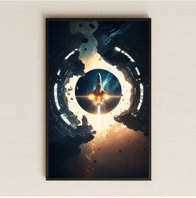Resim Yörünge Halkasından Fırlayan Roket Temalı Pleksi Tablo - Kozmik Çıkış Anı 