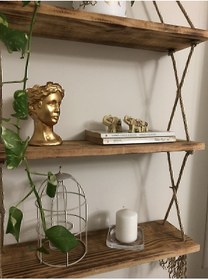 Resim VENTO HOME Genel Markalar Ahşap Dekoratif 3’lü Halatlı Raf Demonte 