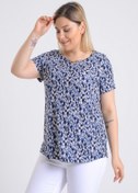 Resim ELSİN BUTİK Kadın Büyük Beden Denim Desenli V Yaka Kısa Kol Ön Yaka Fermuar Detaylı Bluz Mry003 