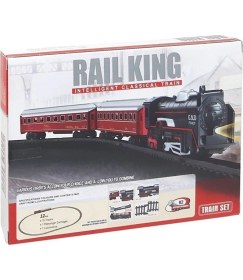 Resim Rail King Oyuncak Tren Seti Pilli 12 Parça Raylı Vagonlu Kara Tren Oyuncak Tren 