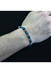 Resim Tesbihane Turkuaz Kaplangözü Metal Kombinli Küre Kesim Doğaltaş Bileklik Çok Renkli 