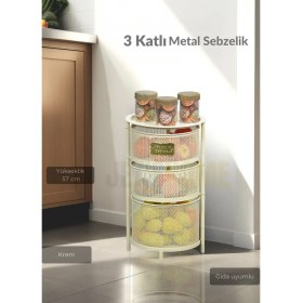 Resim Jet's Home 3 Katlı Sebzelik Açılır Metal Patates Soğan Sepeti Paslanmaz Meyvelik Organizer Sepet Krem 