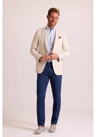 Resim Ysf Erkek Bej Regular Fit Mono Yaka Keten Ceket 001 