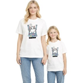 Resim Anne Kız Kombin Baskılı Mor Tişört - %100 Pamuk, Rahat Kalıp, Günlük Şık T-Shirt 