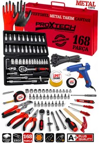 Resim PROXTECH Metal Çanta 168 Parça Premium Full Takım 46Lokma Set PenseYankeski,Tornavida Set,3 Metre Takım 