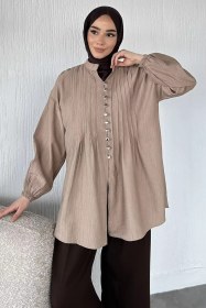 Resim Düğmeli Tesettür Tunik Bej TZL-P-00020997 